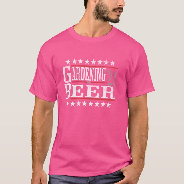 Funny Political Election Gardening and Beer Humour T-Shirt (Front)