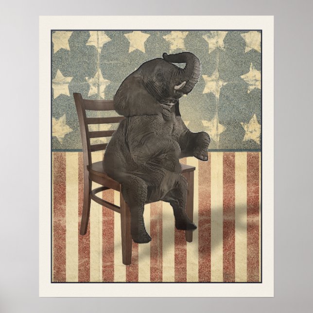 Funny Political GOP Elephant Takes the Chair Poster (Front)