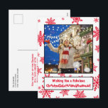 Funny Politically Correct All Inclusive Seasonal Holiday Postcard<br><div class="desc">This quirky holiday postcard will cover all the bases! The caption reads: Wishing you a fabulous ChristmaSolsticHanukKwanzaa! - melding Christmas, Solstice, Hanukkah, and Kwanzaa into one deliciously quirky word. There is space to upload a photo onto a whimsical background with red snowflakes. Perfect for sending seasonal greetings to anyone and...</div>