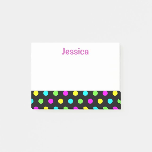 Funny Polka Dots on Black Girly Name Post it Notes (Front)