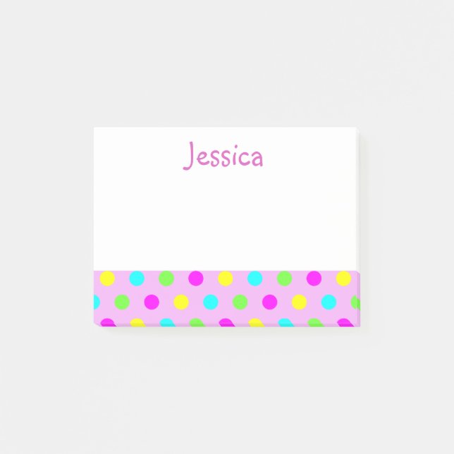 Funny Polka Dots on Pink Girly Name Post it Notes (Front)