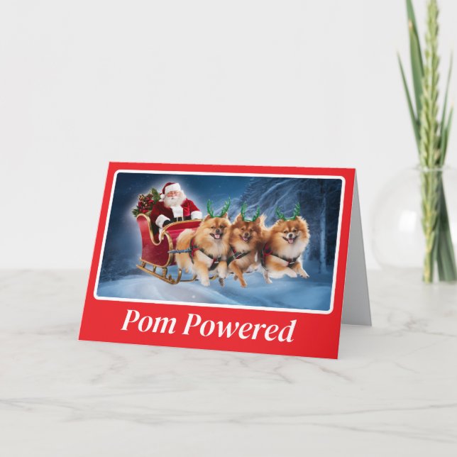 Funny Pomeranian Reindeer Christmas Card (Front)