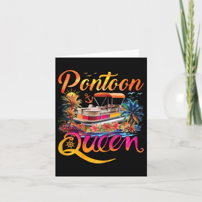 Funny Pontoon Queen Girls Women Pontooning Boat Pa Card (Front)