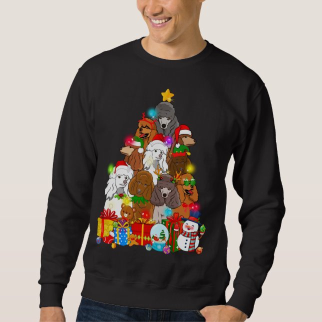Funny Poodle Christmas Tree Lights Gift Dog Lover Sweatshirt (Front)