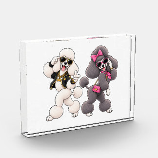 Funny Poodle Couple with Sunglasses Photo Block