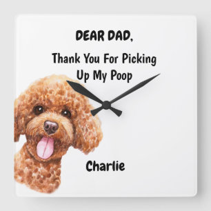Funny Poodle Dad Watercolor Canine Art  Square Wall Clock