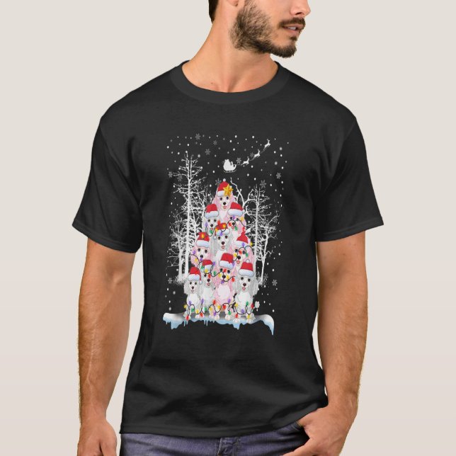 Funny Poodle Dog Christmas Tree Matching Dog Lover T-Shirt (Front)