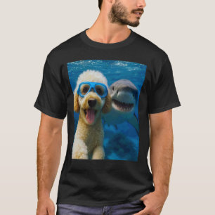 Funny Poodle Dog Selfie with Shark Ocean Lovers T-Shirt