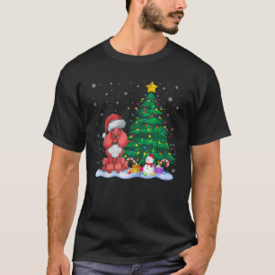 Funny Poodle Dog Xmas Tree Lights Reindeer Hat Chr T-Shirt
