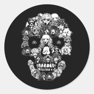 Funny Poodle Skull Dog Skeleton Halloween Classic Round Sticker