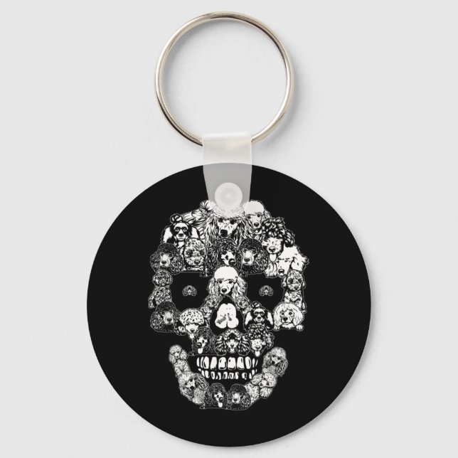 Funny Poodle Skull Dog Skeleton Halloween Key Ring (Front)