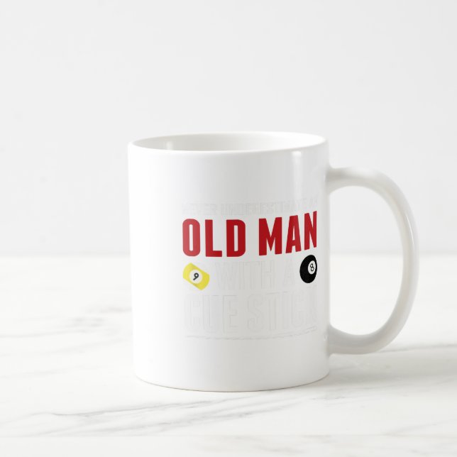 Funny Pool Billiards Player Old Man With Cue Stick Coffee Mug (Right)