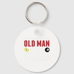 Funny Pool Billiards Player Old Man With Cue Stick Key Ring