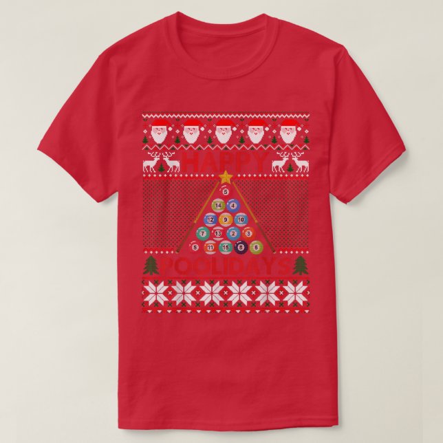 Funny Pool Christmas Tree Billiards Ugly Sweater  (Design Front)