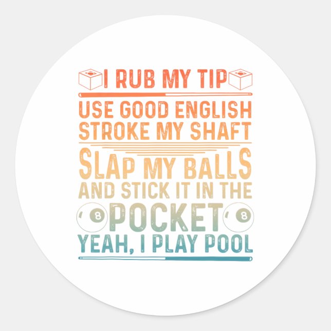 Funny Pool Design For Men Boys Billiard Lover Pool Classic Round Sticker (Front)