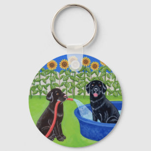 Funny Pool Party Labradors Key Ring