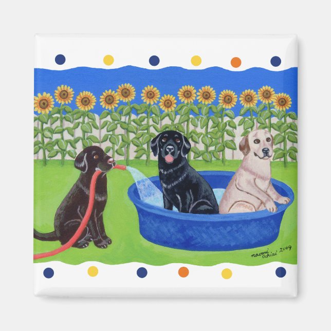 Funny Pool Party Labradors Magnet (Front)