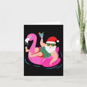 Funny Pool Party Santa Sungles Flamingo Christmas  Card