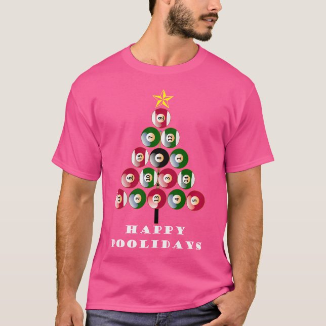 Funny Pool Shark Christmas Tree Billiards T-Shirt (Front)