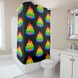 Funny Poop Emoji Rainbow Colour Smile Face Humour Shower Curtain