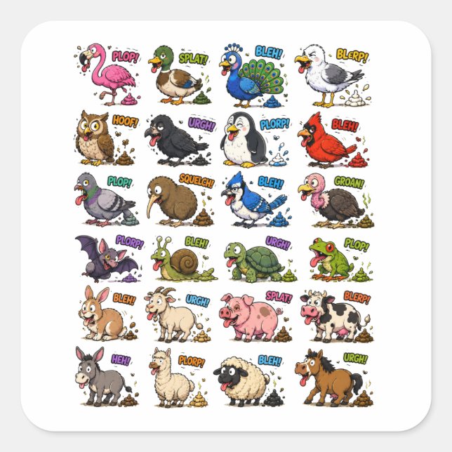 Funny Pooping Barnyard Animals Square Sticker (Front)
