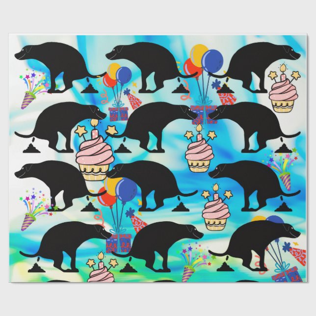 Funny Pooping Dog Birthday Party Wrapping Paper (Flat)
