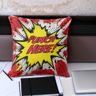 Funny Pop Art “Punch Here”  Cushion