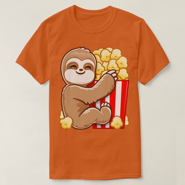 Funny Popcorn Lazy Chill Cute Sloth T-Shirt (Design Front)