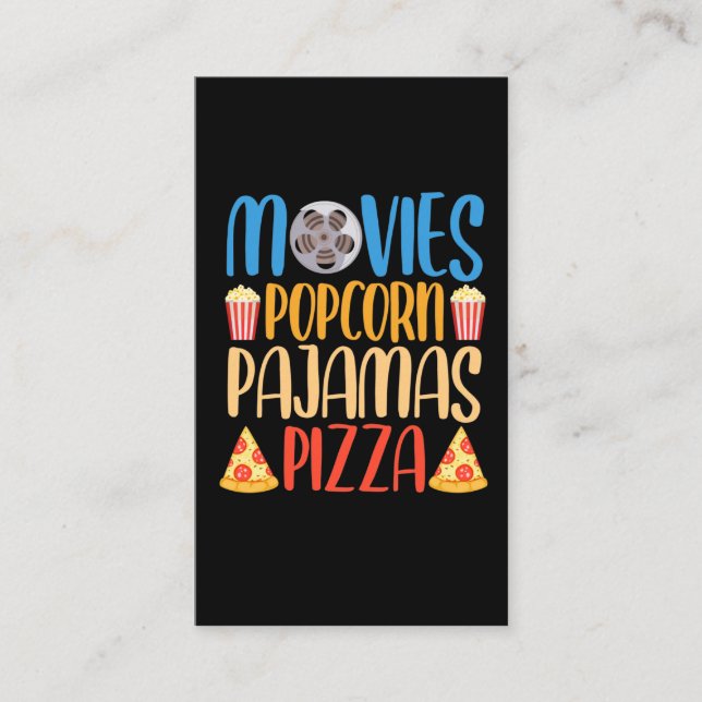 Funny Popcorn Movie and Pizza Film Food Night Business Card (Front)