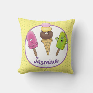 Funny popsicles and ice cream cartoon illustration cushion