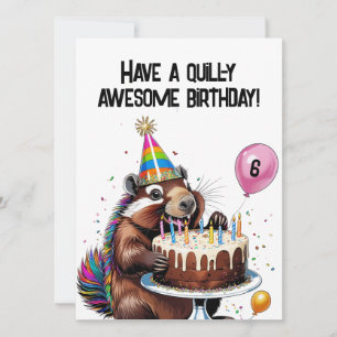 Funny Porcupine Birthday Card Balloons, Cake