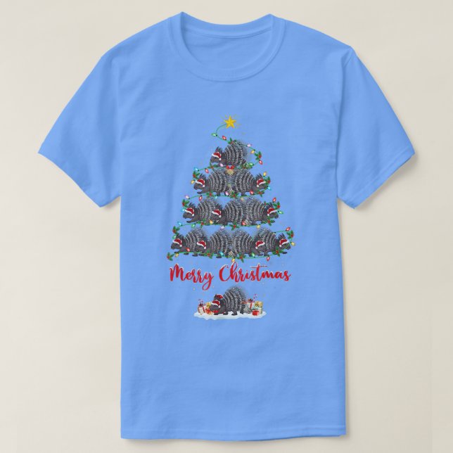 Funny Porcupine Christmas Tree Lights Santa Porcup T-Shirt (Design Front)