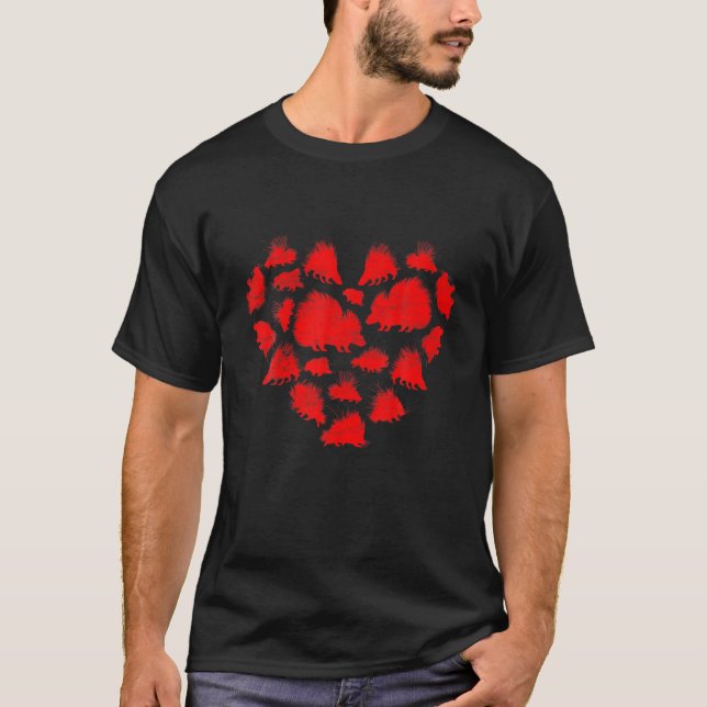 Funny Porcupine Lover Valentines Day Hearts Couple T-Shirt (Front)