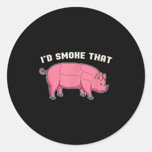 Funny Pork Id Smoke That Bbq Chef Grilling Meat Ba Classic Round Sticker