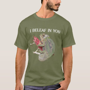 Funny Positive Chameleon “I Beleaf In You” Men’s T-Shirt
