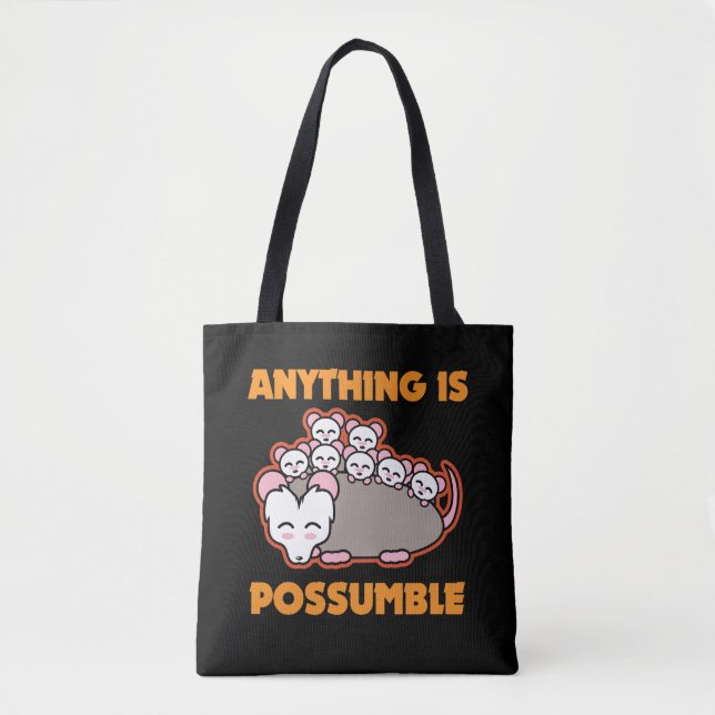 Funny Possum Opossum Pun Anything Is Possumble Tote Bag (Front)