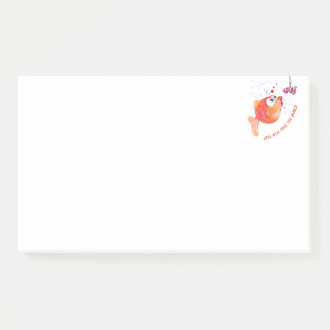 Funny Post it Notes with Happy Fish and Worm (Front)