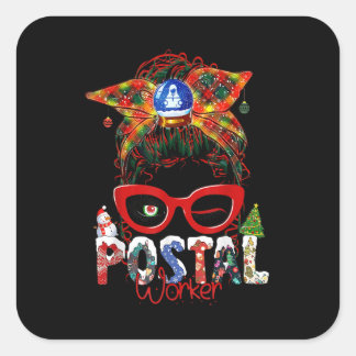 Funny Postal Worker Christmas Leopard Messy Bun.pn Square Sticker