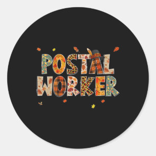 Funny Postal Worker Pumpkin Autumn Tree Fall Leave Classic Round Sticker
