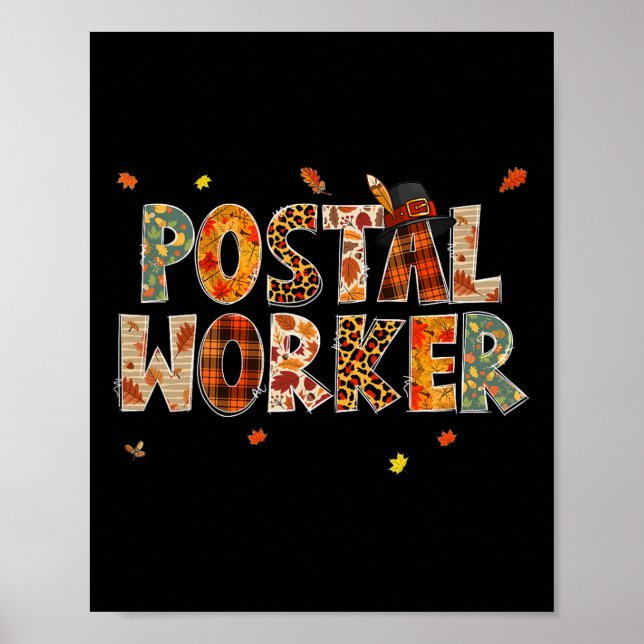 Funny Postal Worker Pumpkin Autumn Tree Fall Leave Poster (Front)