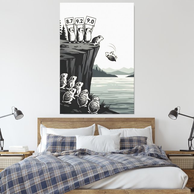 Funny poster featuring lemmings canvas print (Insitu(Bedroom))