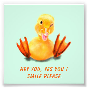 Funny Poster Happy Yellow Duck Smile - Custom Text