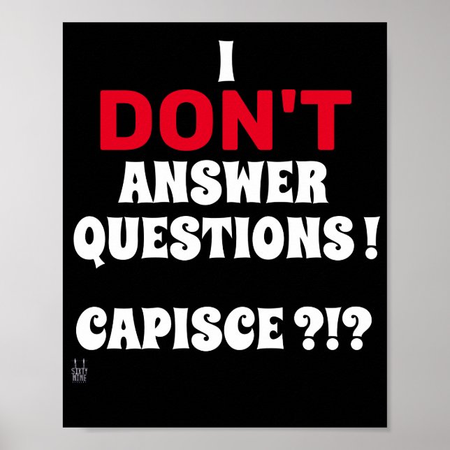 funny poster  "I DON'T ANSWER QUESTIONS" (Front)