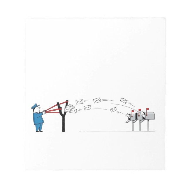Funny Postman Cartoon – Mail Delivery with a Sling Notepad (Front)