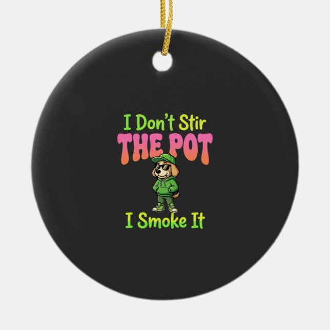 Funny Pot Smoking Dog Stoner Ceramic Tree Decoration (Front)