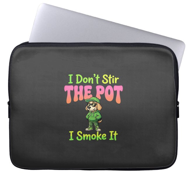 Funny Pot Smoking Dog Stoner Laptop Sleeve (Front)