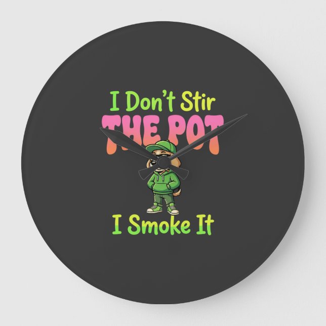 Funny Pot Smoking Dog Stoner Large Clock (Front)