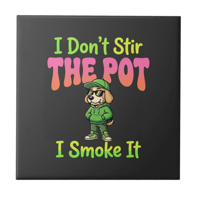 Funny Pot Smoking Dog Stoner Tile (Front)