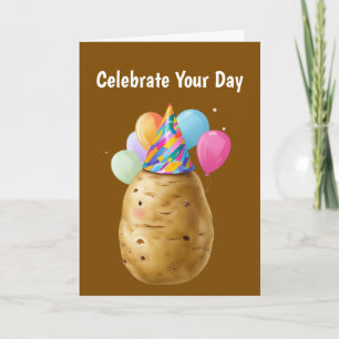Funny Potato Birthday Gift with Party Hat Card