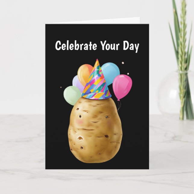 Funny Potato Birthday Gift with Party Hat Card (Front)